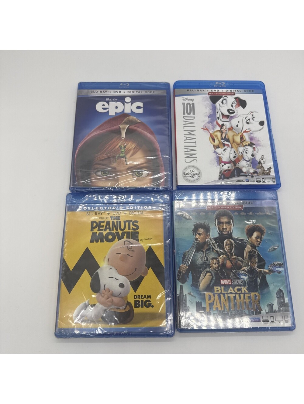 Blu-ray Movie Lot 4 Black Panther Peanuts Movie Epic 101 Dalmatians Disney New